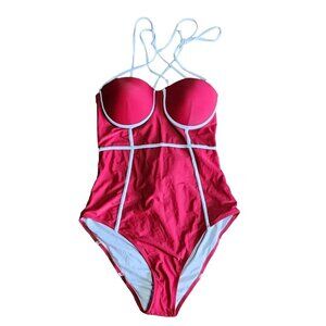 NWT CUPSHE Red White Spaghetti Strap One Piece Swimsuit Womens SIze XL